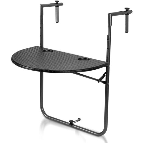 SWANEW Balkonhängetisch Klappbar, Balkontisch zum Hängen, Hängetisch für Balkongeländer mit 3 Höhenverstellbar, Tischplatte 60x40 cm, in Rattan-Optik,Schwarz
