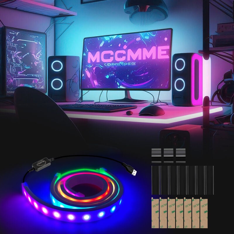Swanew - Bande led pour bureau de jeu, Bande led rgbic pour écran pc 27 pouces, Rétroéclairage pc, Éclairage Led usb avec contrôle App