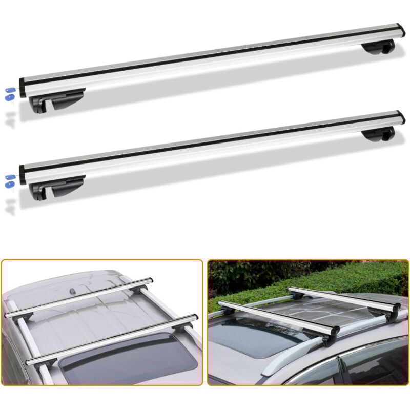 Barres de toit de voiture verrouillables avec clé fournies alliage d'aluminium réglable 150 kg 124CM - Swanew