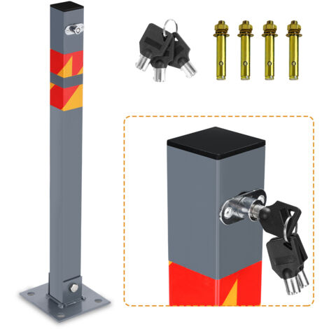 Relaxdays Dissuasore Parcheggio - Paletto Abbassabile In Acciaio, Con Strisce Riflettenti E Chiave - Foto 5
