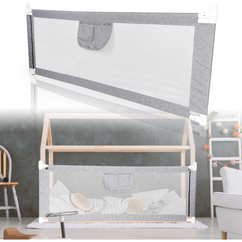 Swanew - Barrière de lit anti-chute 200 cm Hauteur réglable de 64 à 96 cm Avec filet aéré Pour de nombreux types de lit
