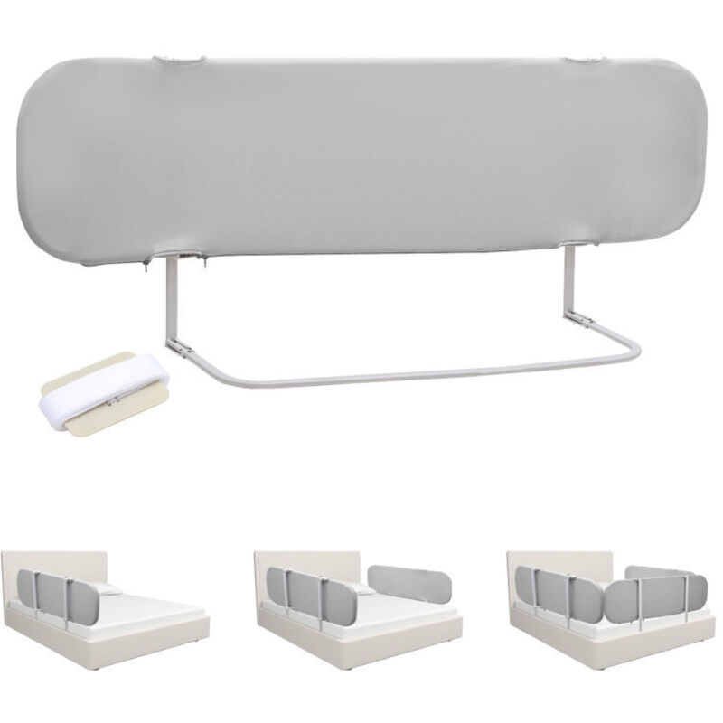 Swanew - Barrière de Lit Bébé Pliable 180 x 45 cm avec Sangles de Sécurité, Barrière de Protection Bébé, (Gris)