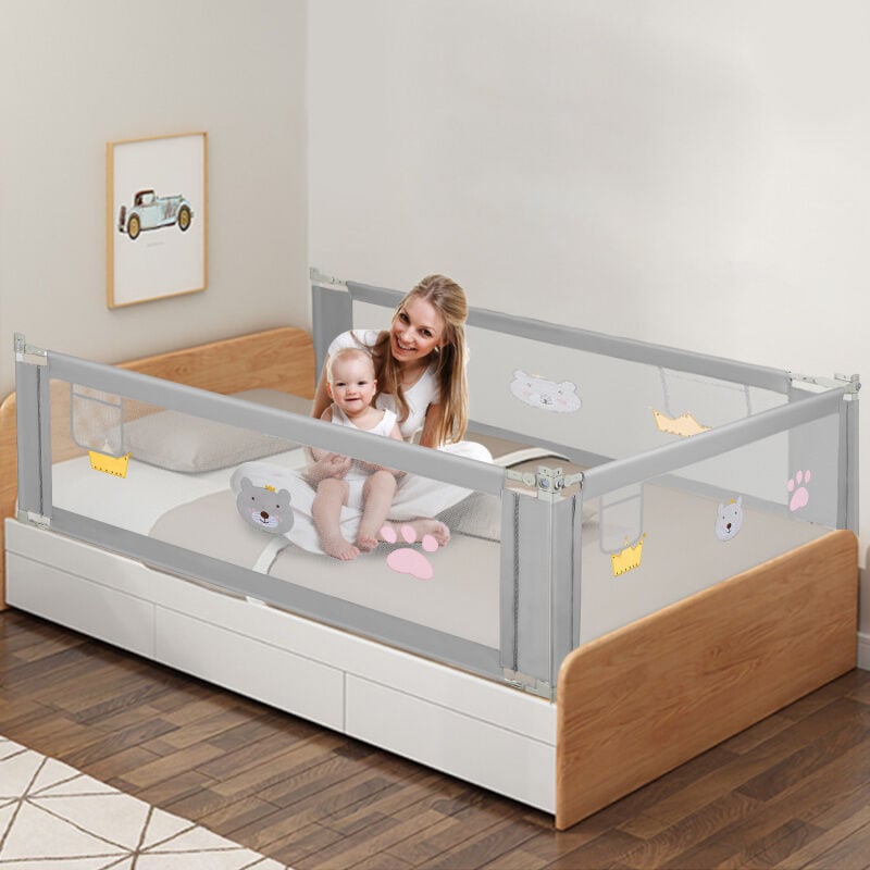 Swanew - Barrière de lit de Protection Anti-Chute 200 cm Réglable en Hauteur de 70 à 98 cm pour Enfant Filet aéré Stable et Facile à Monter