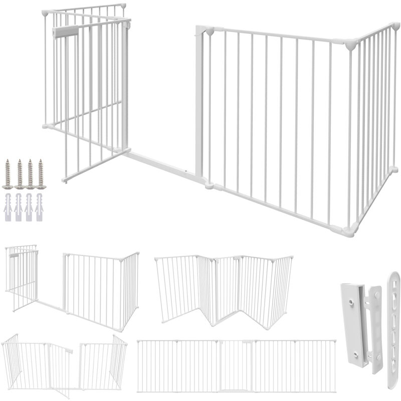 Swanew - Barrière de Sécurité avec 5 Pans Blanc pour bébé Animaux Enfant Grille de Protection Cheminée Pare-Feu de Cheminée Barriere de securite