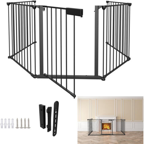 SWANEW Barrière de sécurité Cheminée XL 310cm Pare-feu Sécurité Enfant Fixation murale 5 Éléments acier.Noir