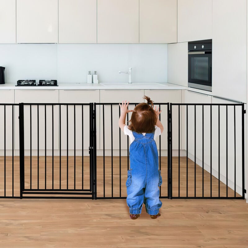 Swanew - Barrière de sécurité enfant 305 cm Barrière Pare Feu Grille de protection métal pliable avec porte inclus