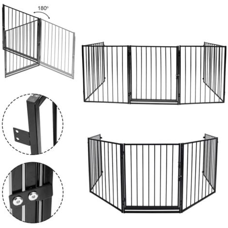 SWANEW Barrière de sécurité enfant 305 cm Barrière Pare Feu Grille de protection métal pliable avec porte inclus