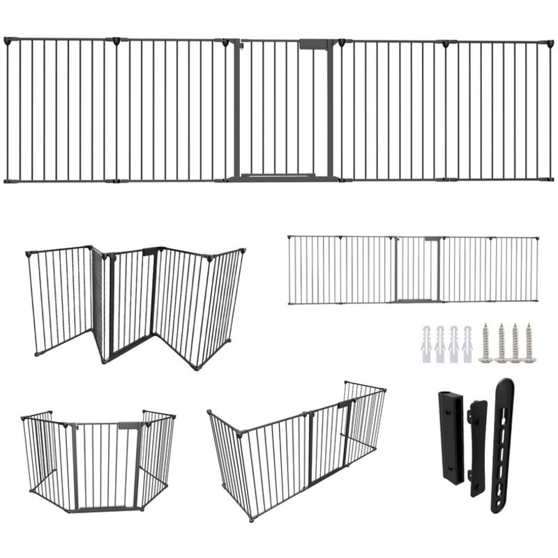 Swanew - Barrière de sécurité enfant bébé 3M 5 Panneaux animaux Enfant Grille de Protection Cheminée Pare parc enclos pliable Noir