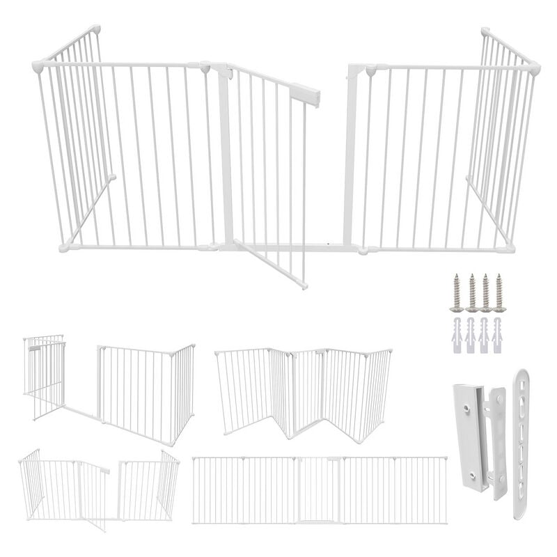 Swanew - Barrière de sécurité enfant bébé 3M 5 Panneaux animaux Enfant Grille de Protection Cheminée Pare parc enclos pliable Blanc