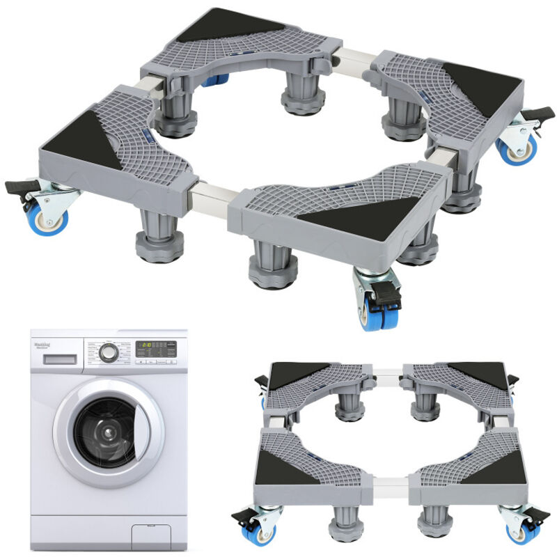 Swanew - Base de Machine à Laver Piédestal Réglable en hauteur 8 pieds + 4 roues 41-66cm Support de machine à laver