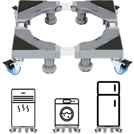 SWANEW Base per lavatrice Carrello per frigorifero Carrello a rulli per asciugatrice Lavatrice Congelatore Regolabile 8 piedi + 4 ruote 41-66cm