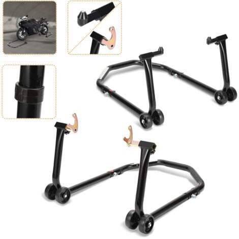 SWANEW Béquille d'atelier - Lot de 2 - Pour roues avant et arrière - Levage par les fourches noir