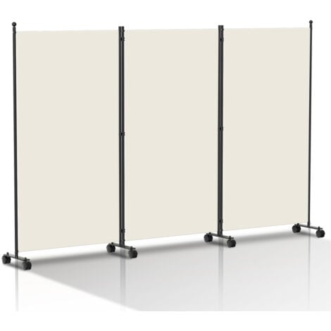 SWANEW Biombo Separador Plegable con Ruedas, Estructura Metálica, Ideal para Salón, Balcón Beige 263x181 cm