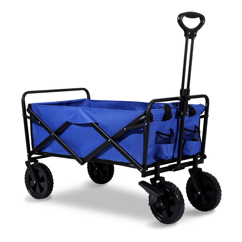 Chariot de Jardin Pliable avec 4 Roues Transport Charge 100 Kg Chariot Pliant de Plage Chariot à Main de Transport-Bleu - Bleu - Swanew
