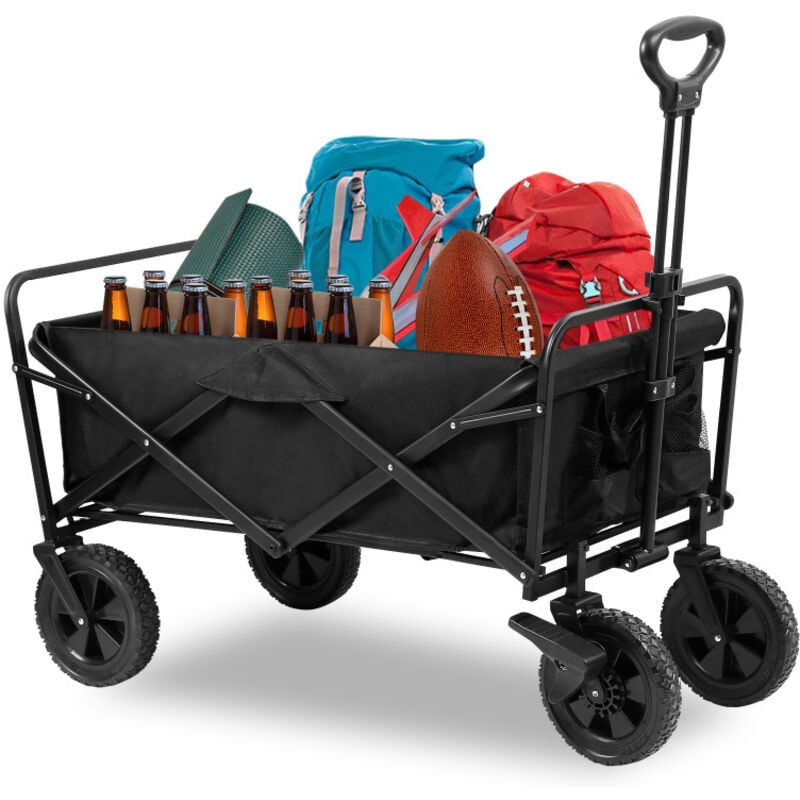 Chariot de Jardin Pliable avec 4 Roues Transport Charge 100 Kg Chariot Pliant de Plage Chariot à Main de Transport-Noir - Swanew
