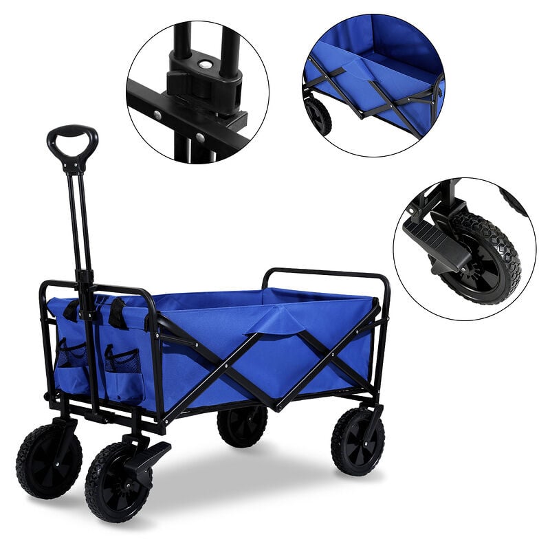Swanew - Chariot de Jardin Pliable avec 4 Roues Transport Charge 100 Kg Chariot Pliant de Plage Chariot à Main de Transport-Bleu