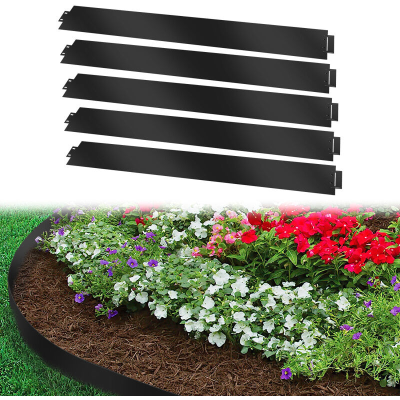 Bordure de jardin Bordure de pelouse Bordure de gazon Galvanisé Métal Bordure de chemin Bordure de parterre Noir 100x18cm 10m - Swanew