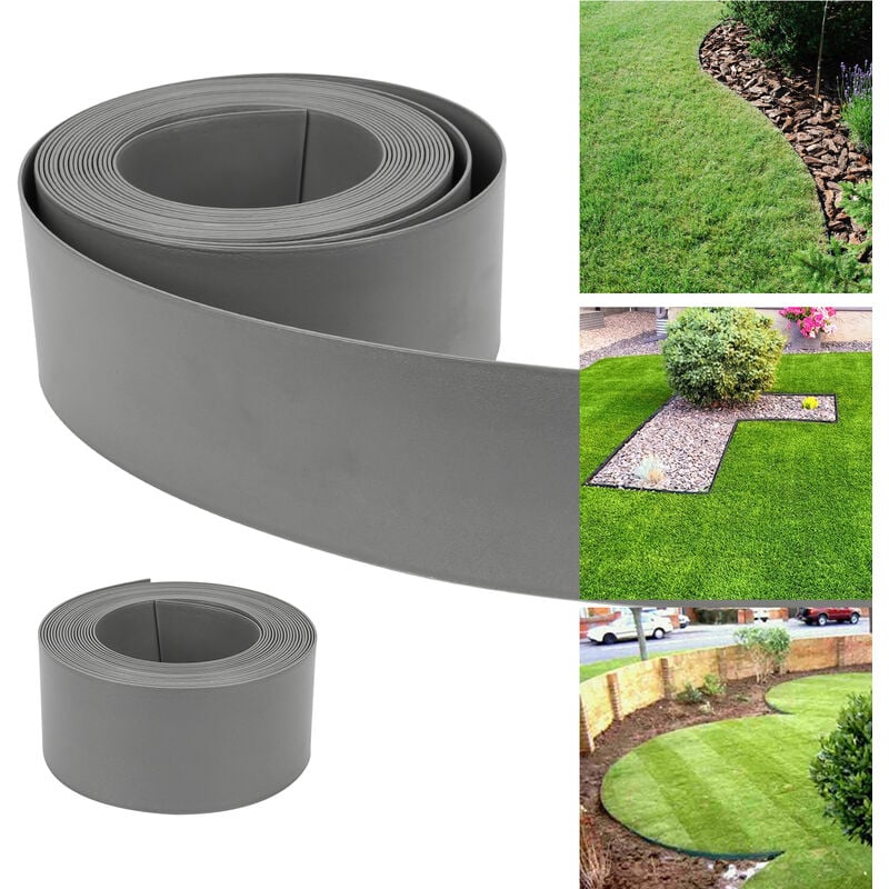 Bordure de jardin Bordure de pelouse flexible Bordure de lit en plastique dur Bordure de tonte Jardinage 25mx14cmx2mm gris - Swanew