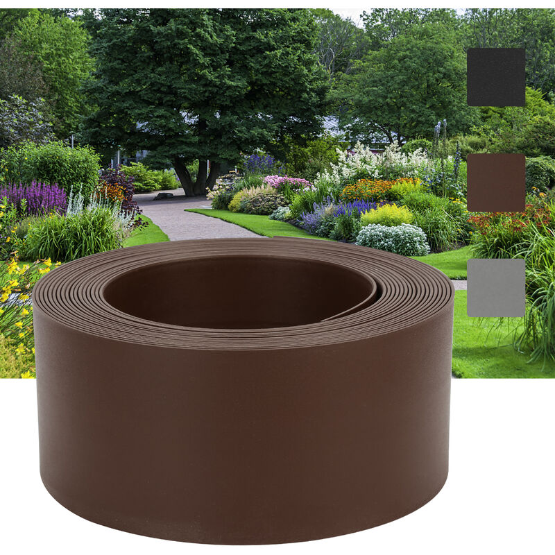 SWANEW Bordure de jardin Bordure de pelouse flexible Bordure de lit en plastique dur Bordure de tonte Jardinage 25mx10cmx2mm marron - brun
