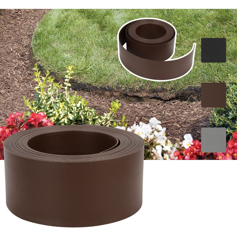 Swanew - Bordure de jardin Bordure de pelouse flexible Bordure de lit en plastique dur Bordure de tonte Jardinage 10mx12.5cmx2mm marron - brun