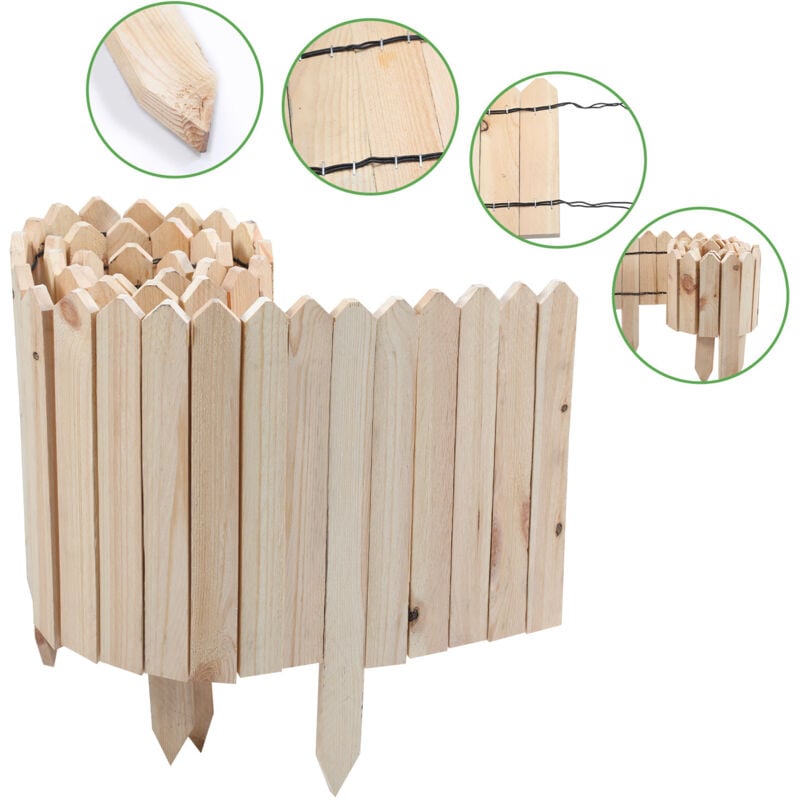 Bordure de Jardin en Bois de Pin Naturel 200x40x1.5 cm - Clôture Décorative pour Pelouse et Massifs Teinte bois brut - Swanew