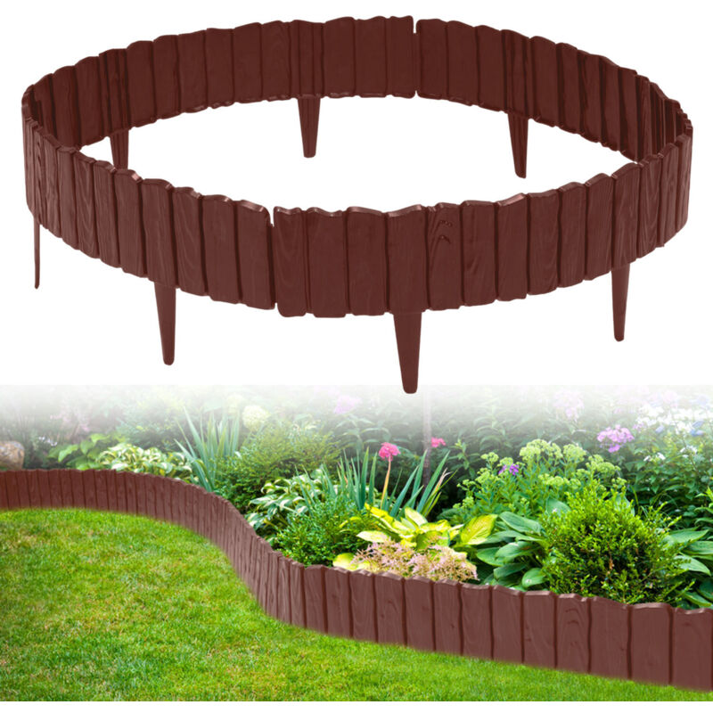 8 pièces Bordure de pelouse aspect bois Bordure de tonte bordure de parterre plastique pour jardin, prairie 4.6m Marron - Swanew