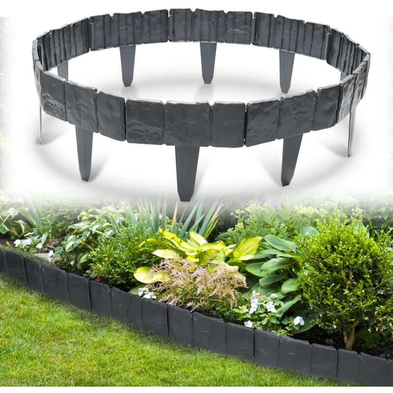 Swanew - Bordure de pelouse Pierre effet Bordure de parterre Bordure de pelouse pp plastique pour jardin, prairie LxH 25x23cm 10-pièces/2,5M