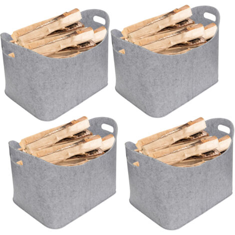 SWANEW Borse in feltro per legna da ardere, 4 pezzi, 44 x 31 x 34 cm, borsa per legna da ardere grigia, cestino in feltro pieghevole, cestino per legna da ardere, borsa per la spesa