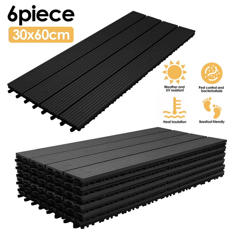 Swanew - Carreau de Terrasse en wpc Relief wpc 6x 30x60 cm 1 m² Gris