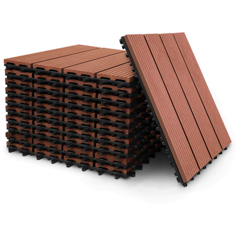 SWANEW Caillebotis dalles terrasse 44 mboîtables installation très simple petits carreaux composite plastique imitation bois Marron