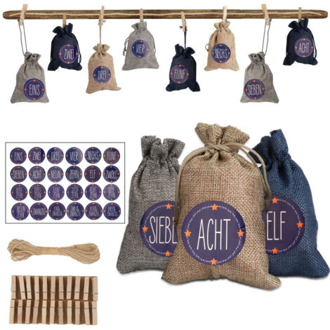SWANEW Calendrier de l'Avent pour Le Remplissage Sac en Jute Sac Cadeau de Noël Kit d'artisanat de Calendrier de Noël. Décoration de noël. 1-24 Autocollants de numéros de l'Avent
