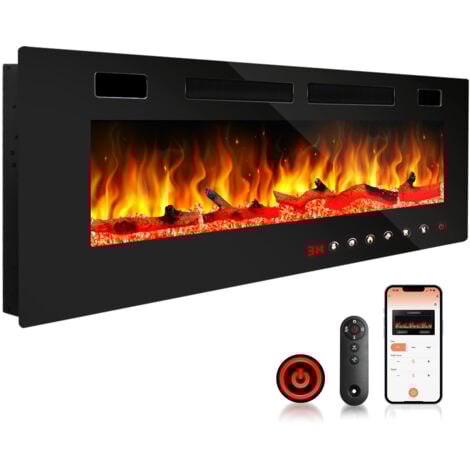 HENGDA SWANEW Camino elettrico da incasso. riscaldatore elettrico da 1500W. finto caminetto decorativo da parete con effetto fiamma a LED. telecomando incluso. programmabile. timer. termostato regolabile