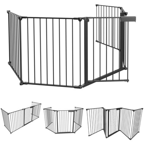 SWANEW Cancelletto di sicurezza per bambini e animali domestici Schermo per caminetto. 300x75cm con 5 pannelli. nero