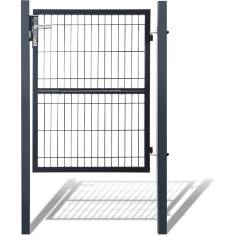 SWANEW Cancello da giardino in rete. acciaio zincato. recinzione con serratura. porta 120 x 100 cm. grigio