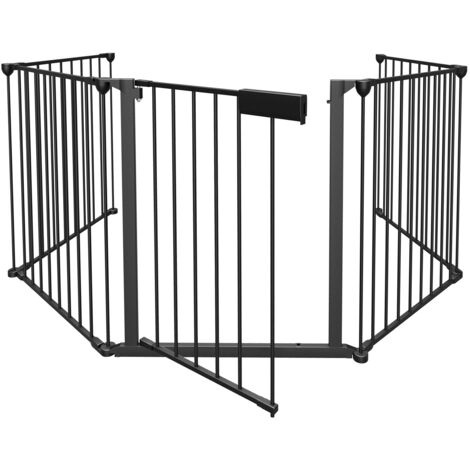 SWANEW Cancello di sicurezza con 5 pannelli neri 310x75cm per bambini animali Cancello di sicurezza per bambini Griglia di sicurezza