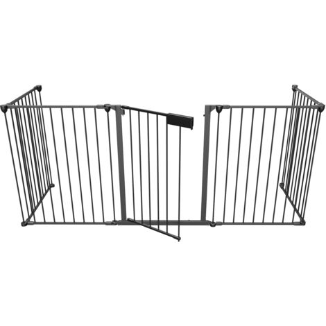 SWANEW Cancello di sicurezza con 5 pannelli neri per protezione caminetto Cancello di sicurezza 310x75cm per animali bambini Cancello di sicurezza a griglia