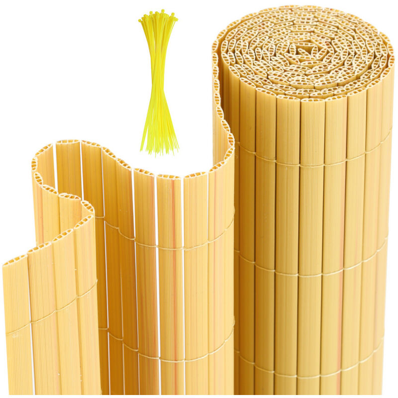 Canisse en pvc Couleur Bambou double face,90% d'occultation,H.180 cm x L.900 cm - Swanew