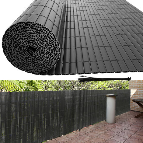SWANEW Canisse PVC, Brise Vue pour Jardin, Balcon et Terrasse, Occultant Cloture, Résistant aux Intempéries, Intimité,avec Serre-Câbles,Gris,90 x 400 cm - gris