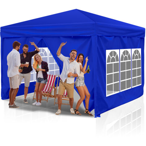 SWANEW Carpa de fiesta plegable Pérgola de jardín Protección UV para jardín, camping Carpa plegable con paneles laterales 3x3m azul