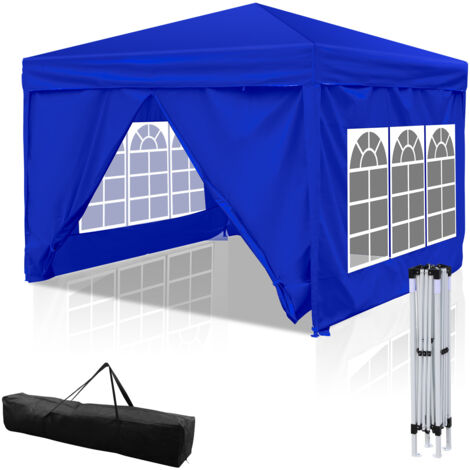 SWANEW Carpa de Jardín 3x3m, Carpa Plegable para Camping, Jardín, Boda Protección UV 50+ Azul con Paredes