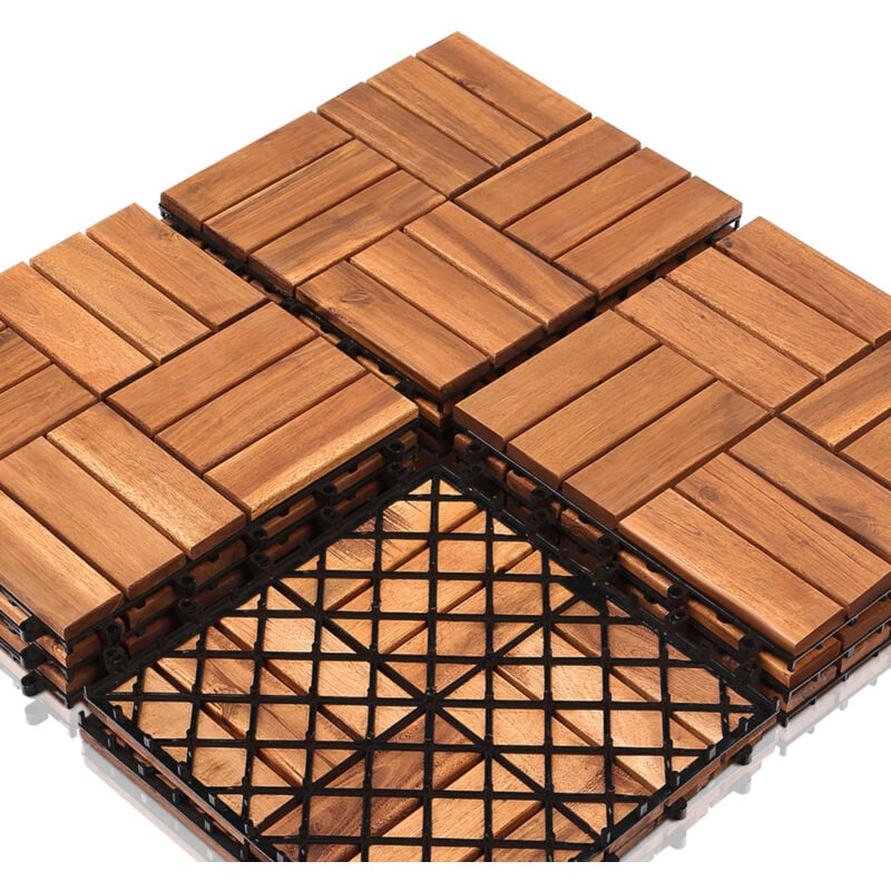 Swanew - Dalles de terrasse en bois d'acacia Mosaïque 30 x 30 cm 4m² 44er set Système d'emboîtement Mosaïque Découpable