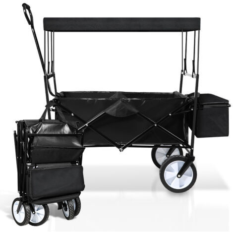 SWANEW Carrello a mano pieghevole con tetto Carrello da trasporto Carrello pieghevole Carrello per attrezzature ripiegabile fino a 80 kg Nero