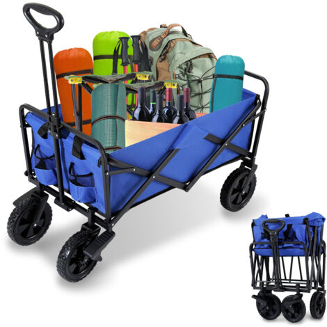 SWANEW Carrello da giardino pieghevole a 4 ruote Carrello per il trasporto a mano blu scuro Carrello da spiaggia rimorchio Si ripiega rapidamente