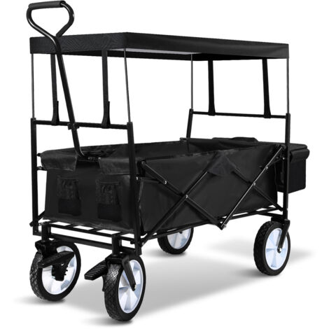 SWANEW Carrello da giardino portatile pieghevole con tetto di trasporto per spiaggia campeggio barbecue nero