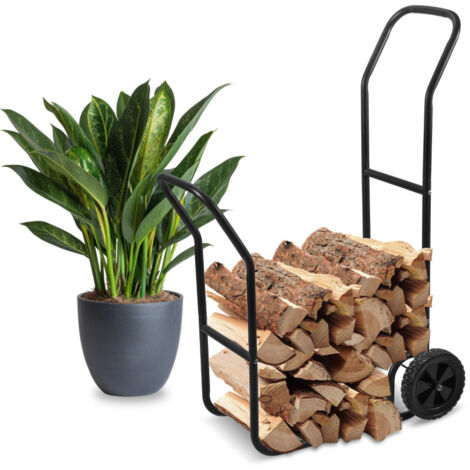 SWANEW Carrello porta legna 70x42x109 cm Portata massima 80 kg, con ruote in gomma, Carrello manuale in metallo per trasporto legna