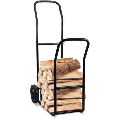 SWANEW Carrello porta legna 70x42x109 cm Portata massima 80 kg, con ruote in gomma, Carrello manuale in metallo per trasporto legna