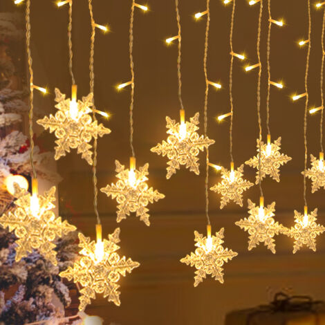 SWANEW Catena luminosa a LED Tenda luminosa a LED Fiocco di neve Tenda luminosa per interni Decorazione natalizia per esterni IP44 bianco caldo
