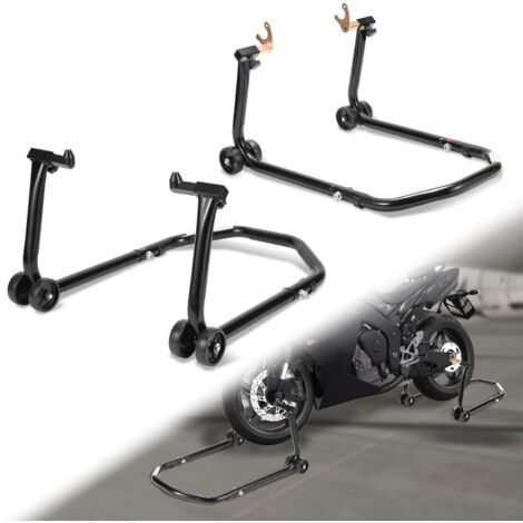 SWANEW Cavalletto moto anteriore pneumatico posteriore sollevatore moto su ruote con adattatori gomma nera
