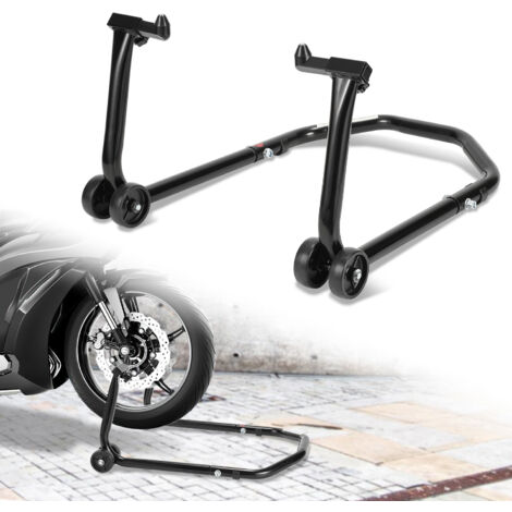 SWANEW Cavalletto moto per pneumatico anteriore supporto moto sollevatore su pneumatico anteriore con adattatori gomma nera