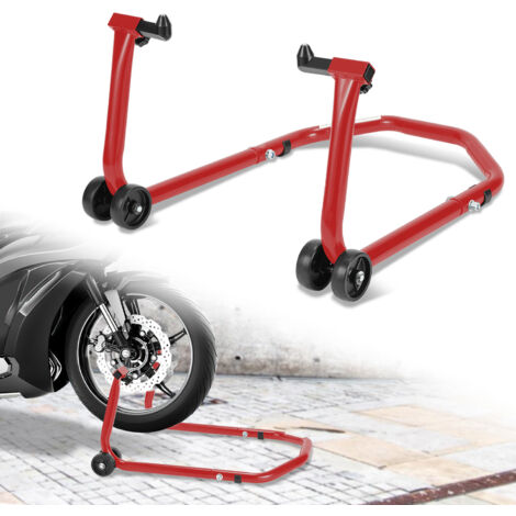 SWANEW Cavalletto per moto con pneumatico anteriore Sollevatore per moto su pneumatico anteriore con adattatori in gomma rossa e nera
